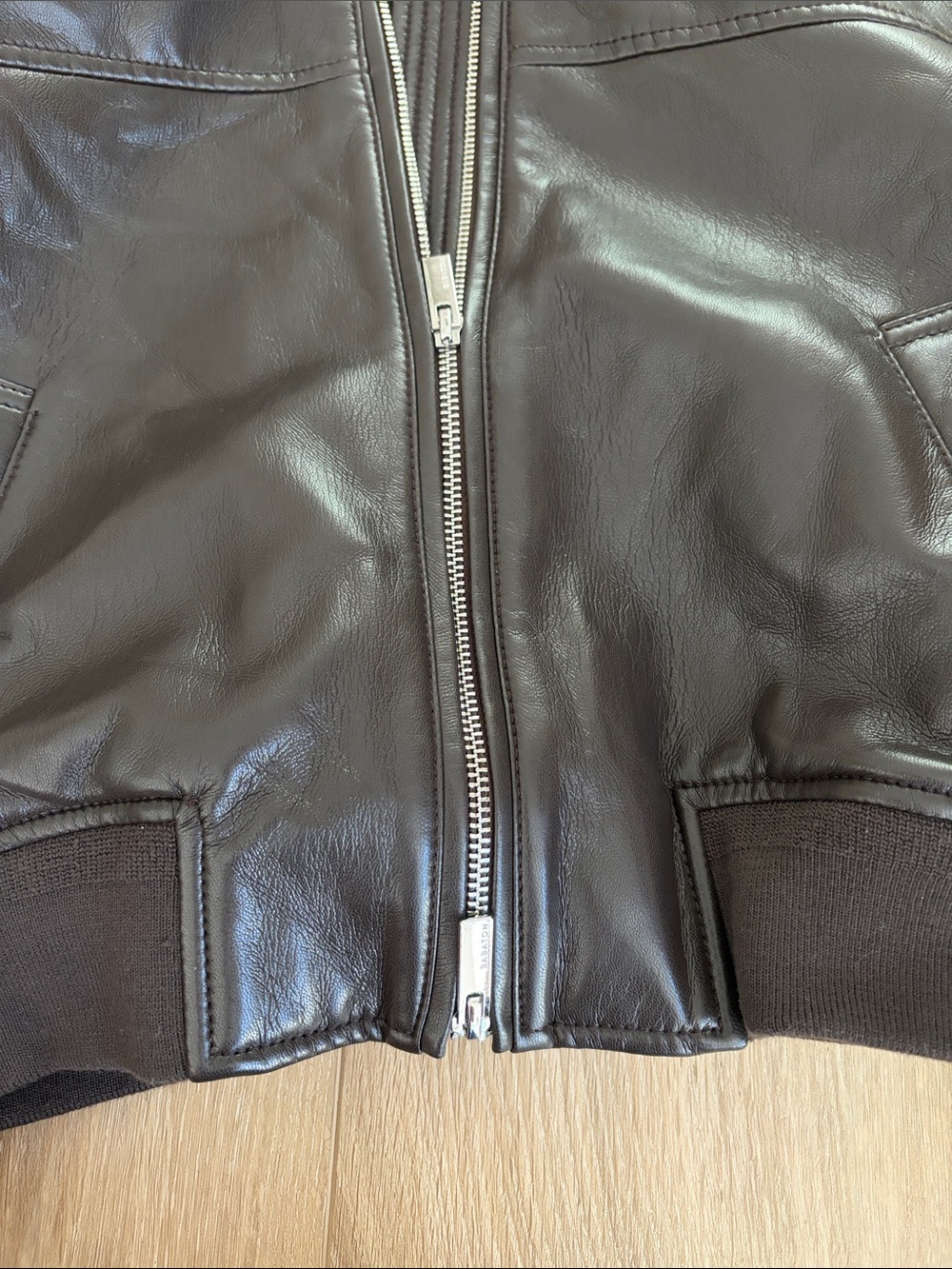 Aritzia Dark Brown Vegan Leather Cropped Bomber Jacket - Picture 6 of 7